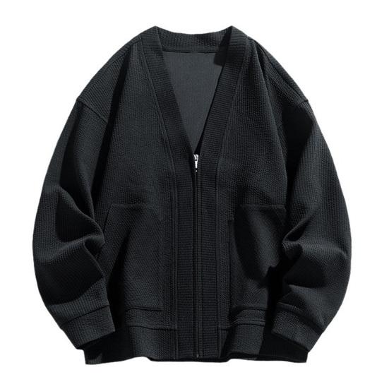 Мужское вязаное пальто с v-образным вырезом и длинным рукавом, однотонный вязаный кардиган с карманами на молнии, свободная верхняя одежда