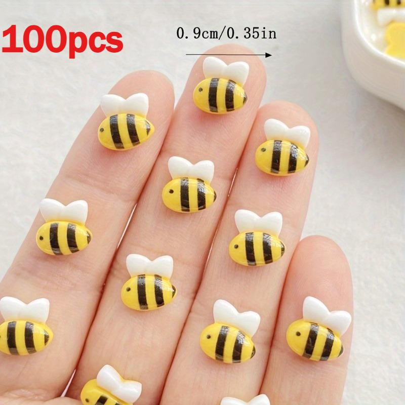 100pcs Cute Cartoon Bee Nail Art Accessories DIY Nail Art Hand Drawn Flat Back Accessories, Scrapbook Accessories Jewelry Making