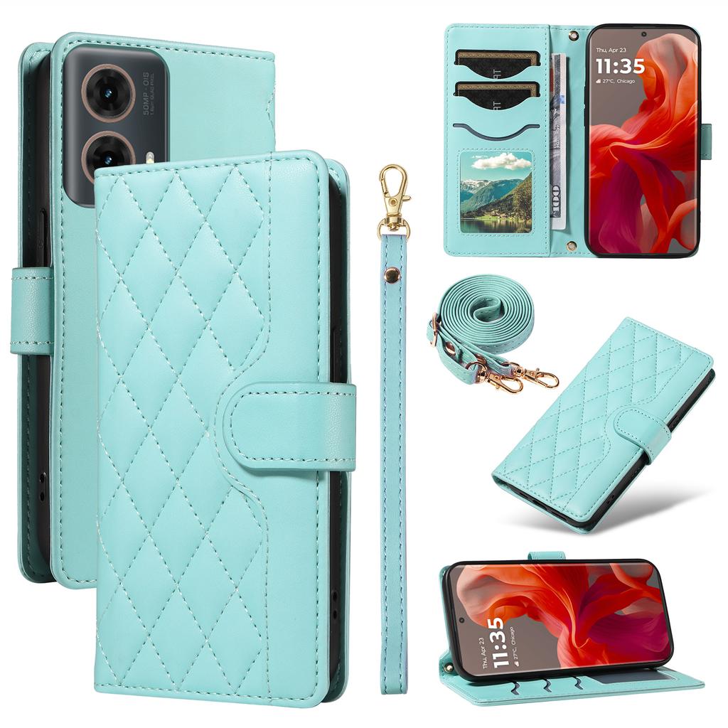 For Motorola Moto G85 5G/S50 Neo 5G Case Wallet Rhombus Leather Phone Cover with Shoulder Strap,Wrist Strap