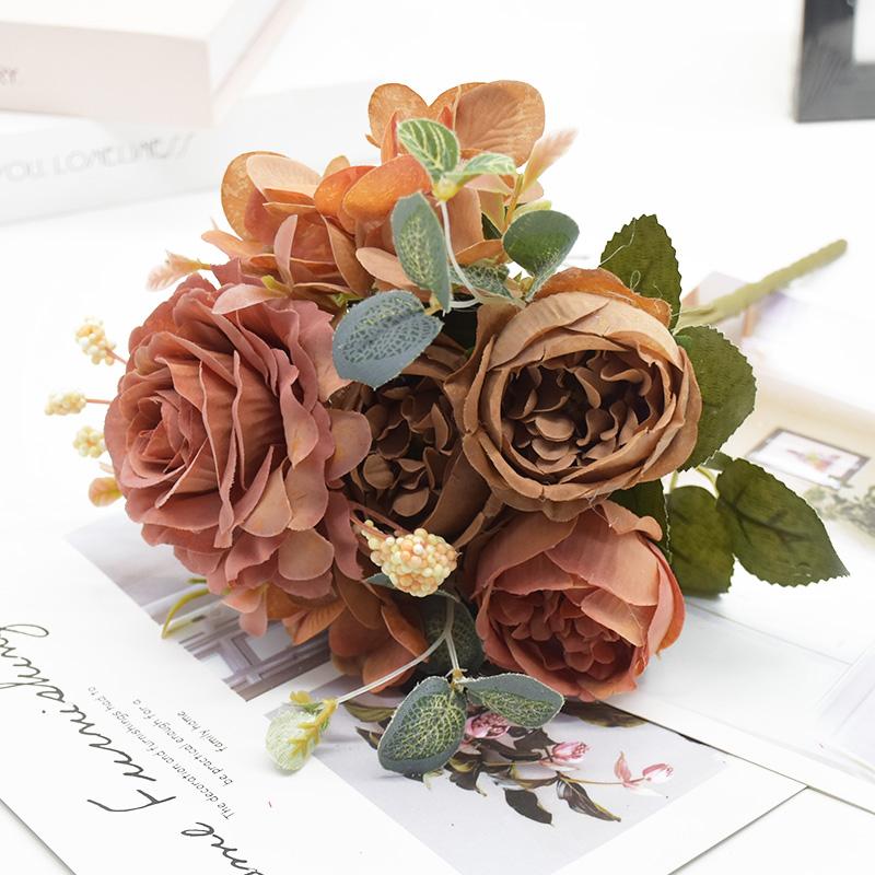 Artificial Rose Peony Bouquet High Quality Fake Flowers Festival Home Decora Diy Crafts Plants Arrangement Wedding Garden Bonsai
