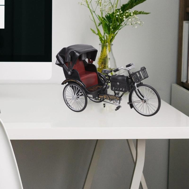 Коллекционный 1:10 Миниатюрных Моделей Трехколесного Велосипеда Железные Реплики Трехколесной Рикши Винтажное Настольное Украшение Подарок для Взрослых