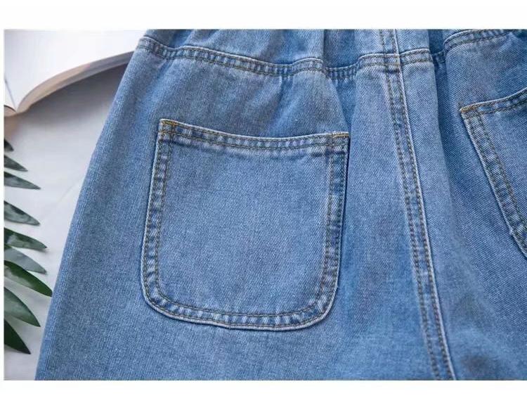 Women's A-line High Waist Denim Shorts - Summer Korean Style, Elastic Waist, Rolled Hem, Loose, Versatile, Slimming, Wide Leg.