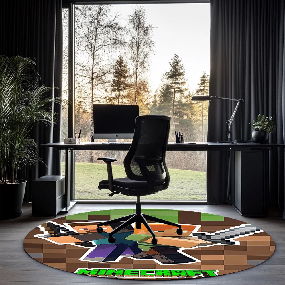 Minecraft Printed Round Rug Carpet Chair Rug Area Rug Entryway Doormats,for Office Chair Living Room Bedroom Kitchen Room.
