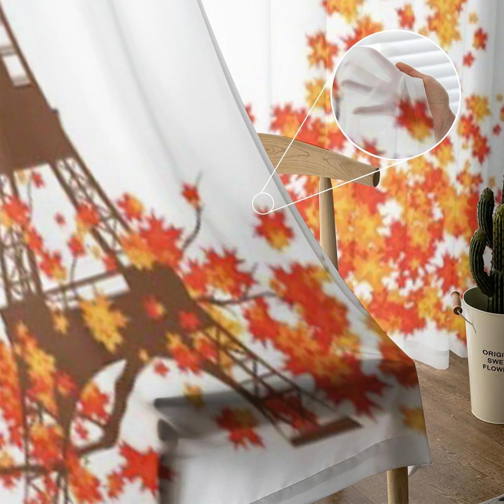 Тюлевые шторы с Эйфелевой башней и осенними листьями для украшения гостиной, современная вуаль, шифоновые шторы, прозрачная вуаль для спальни