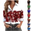 Женская рубашка-блузка с рождественским принтом и пуговицами, длинный рукав, повседневный базовый рубашечный воротник, обычный топ
