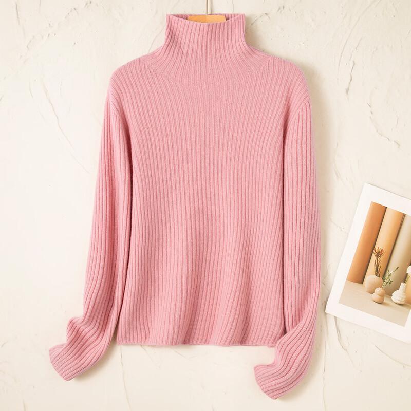 TUHUANG Women's Ribbed Wool Cashmere Turtleneck Sweater
