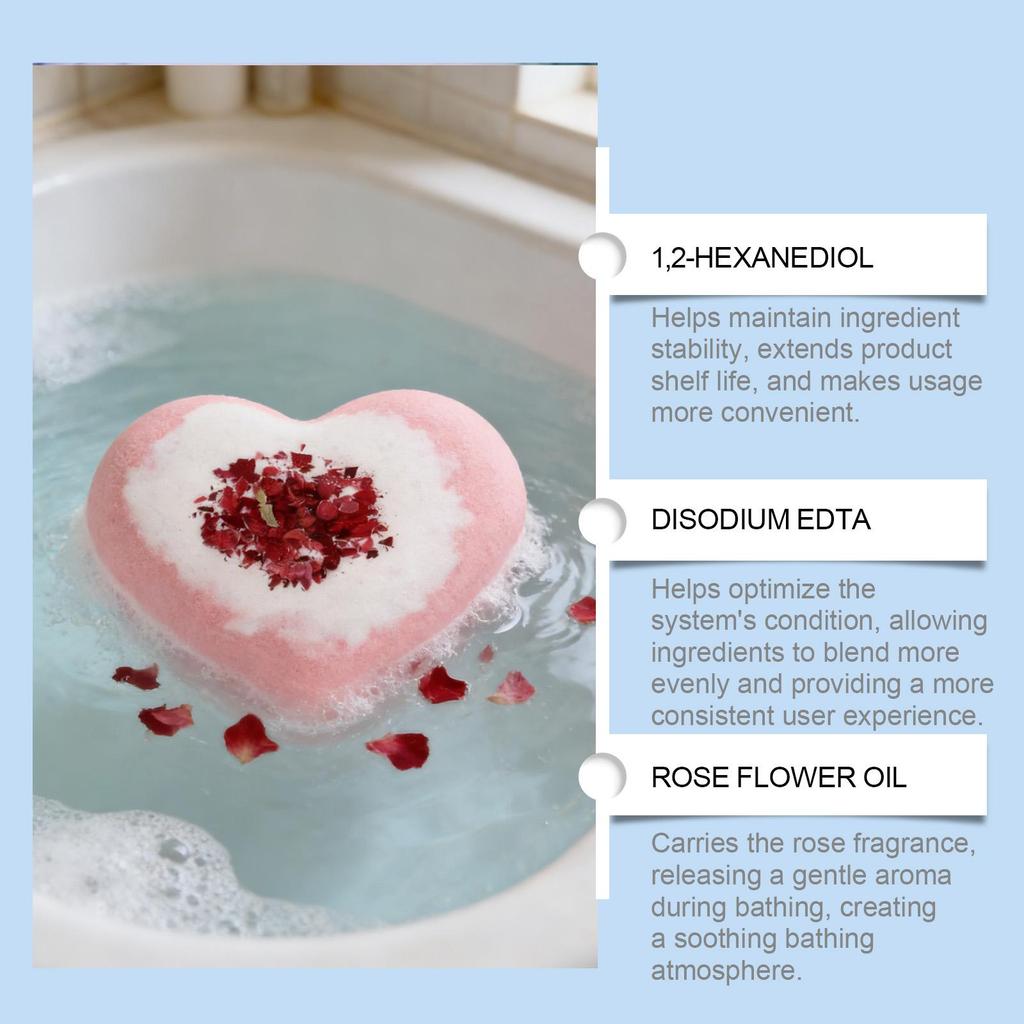 Rose Heart Bath Salt Bubble Ball: Plant-derived essence cleanses pores, gently hydrates, and provides nourishing care