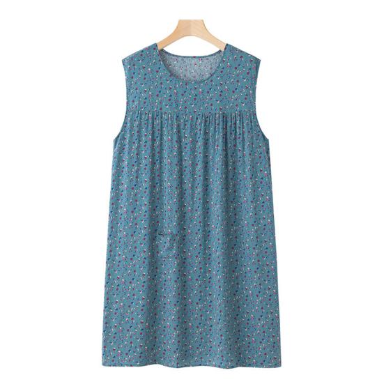 Женская свободная ночная рубашка без рукавов, повседневная сорочка, плиссированное платье для сна, летняя домашняя одежда с круглым вырезом и принтом