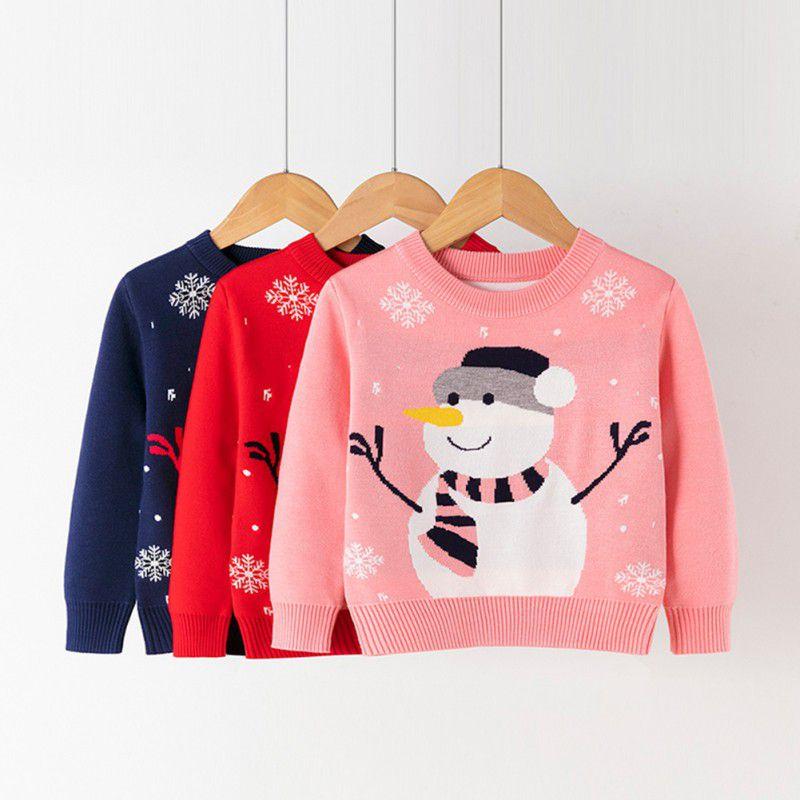 Kids Boys Girls Christmas Sweaters Cartoon Snowman Pullover For Toddler Autumn Winter Warm Long Sleeved Knit Children's Sweaters