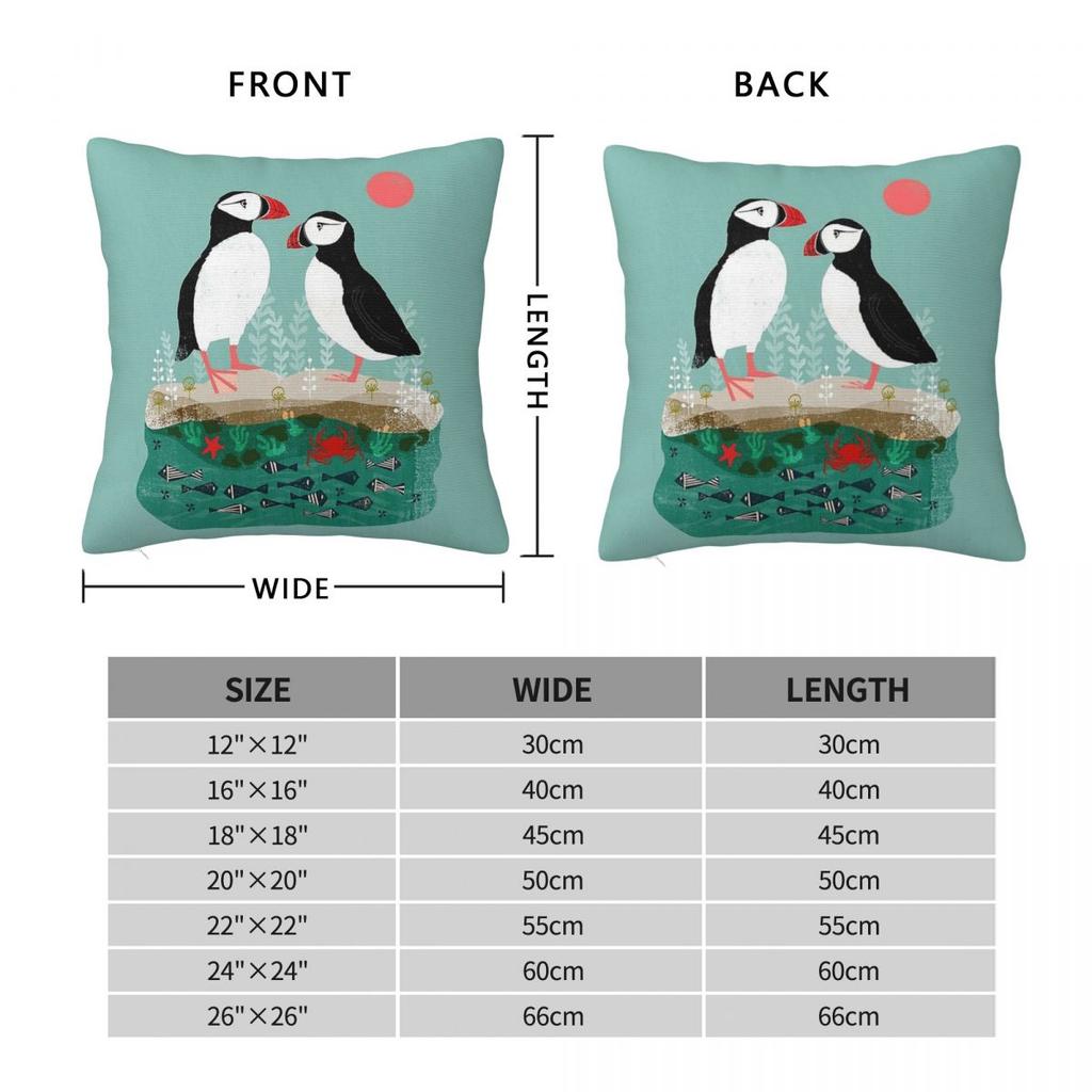 Puffins Pair Ocean Sea Life Square Pillowcase Polyester Linen Velvet Pattern Zip Decorative Sofa Cushion Cover
