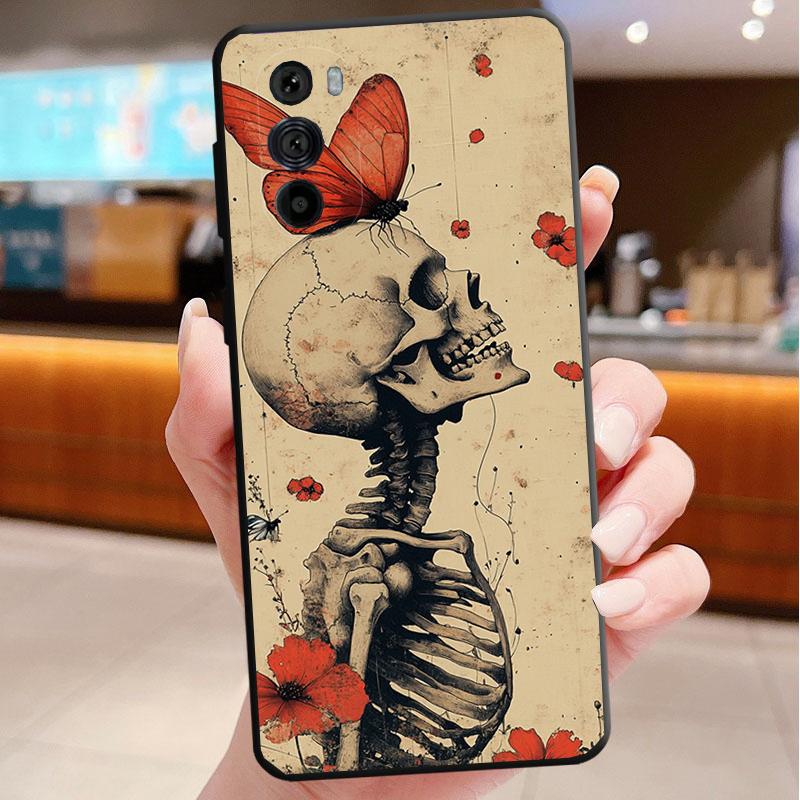 Skull Head Flower Art Phone Case For Motorola Edge 50 40 Pro 60 50 40 30 Ultra Neo Fusion Moto G Play G Stylus G Power G 2025