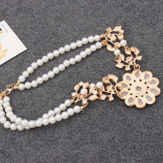 Double-Layer Flower Pendant Faux Pearl Elegant Chain Necklace for Dating