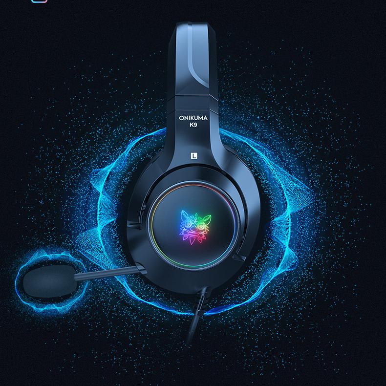 Игровая гарнитура K9 со светодиодной подсветкой RGB, шумоподавлением, стереогарнитура PS Vita с микрофоном, полноразмерные наушники для ПК, PS4, PS5, Switch, Xbox One, Mac