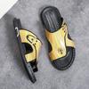 Fashion Summer Hot Selling Men's Beach Shoes Lightweight Anti Slip Camping Fishing Shoes Men's Home Flat Slippers Trendy Gold Color