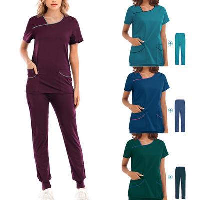 FC 2 шт./компл. костюм медсестры с коротким рукавом с эластичной резинкой на талии с ремешком на щиколотке больничный рабочий костюм для медицинского персонала