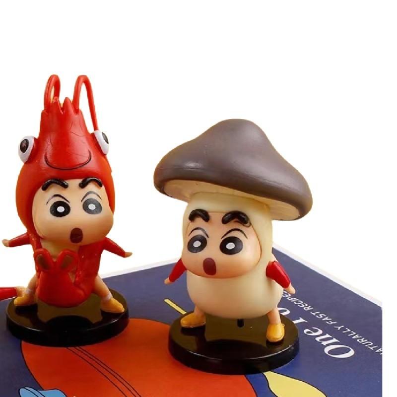 Cute Solid Pvc Seafood Ingredients Crayon Shin-chan 6-piece Set With Base Car Ornament Anime Figure
