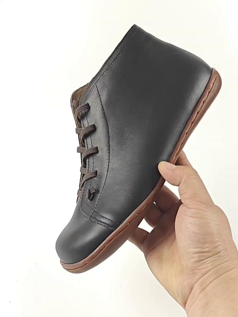 Fashion Vintage Leather Women's Ankle Boots Brown Riding Boots Casual Cowhide Leather Shoes