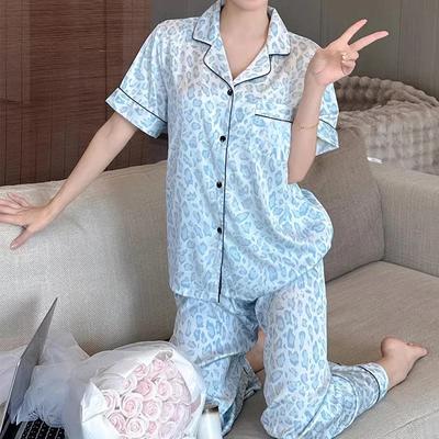 Синяя леопардовая женская пижама из 3 предметов Y2k модная женская модная пижама новая осенняя повседневная ночная рубашка