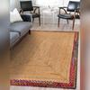 Aizza Trends Indian Handmade Braided Multi Cotton Border with Inner Natural Jute Area Rug- Jute Rug- Dining Room- Living Room