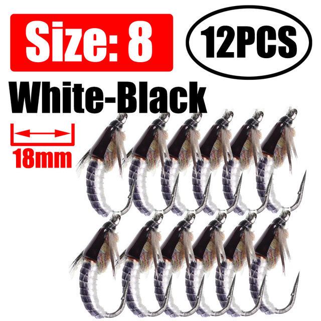 Wifreo 12PCS Fly Fishing Nymph Scud Worm Fly Realistic Aritificial Insect Bait Lures with Hook Size 8 10 12