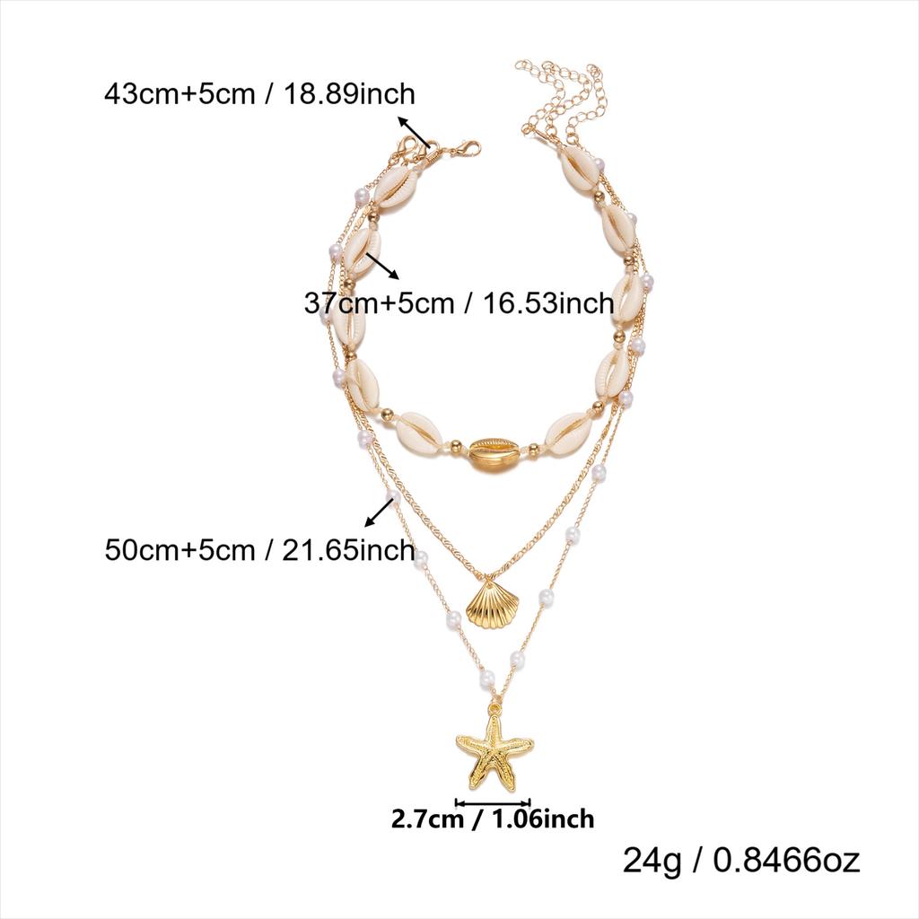 3Pcs/Set Pearl Starfish Shell Necklace For Women Bohemian Layered Beach Choker Jewelry Gift