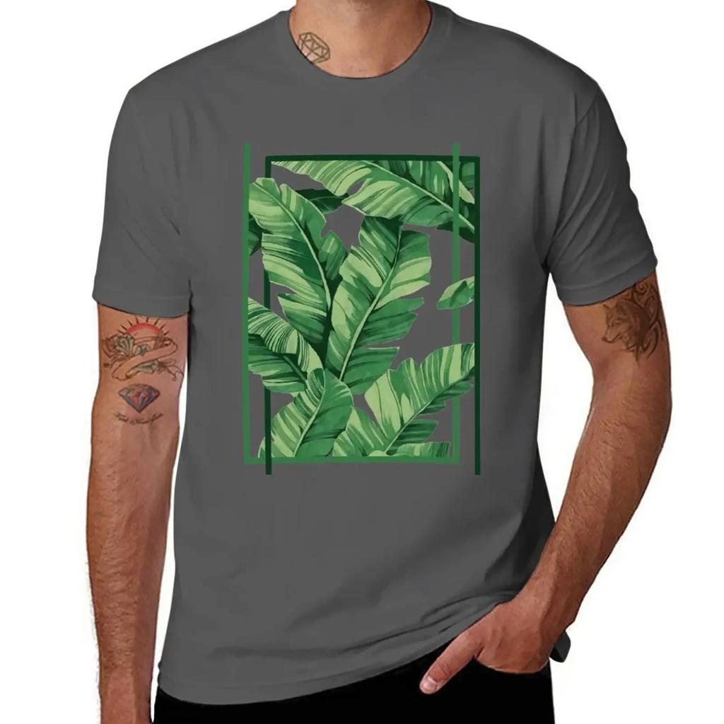 Tropical banana leaves TShirt korean fashion plus size tops mens workout shirts