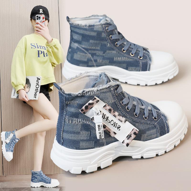 New Women Canvas High Top Sneakers Breathable Platform Casual Shoes Chunky Sole Martin Boots Sports