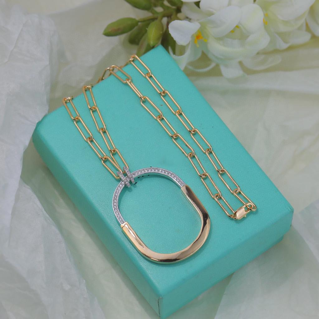 Позолоченный материал с 18-каратным гальваническим покрытием большое полубриллиантовое ожерелье серия коллаборации LOCK ROSE Сверкающий свет инкрустированных бриллиантов сияет ярко