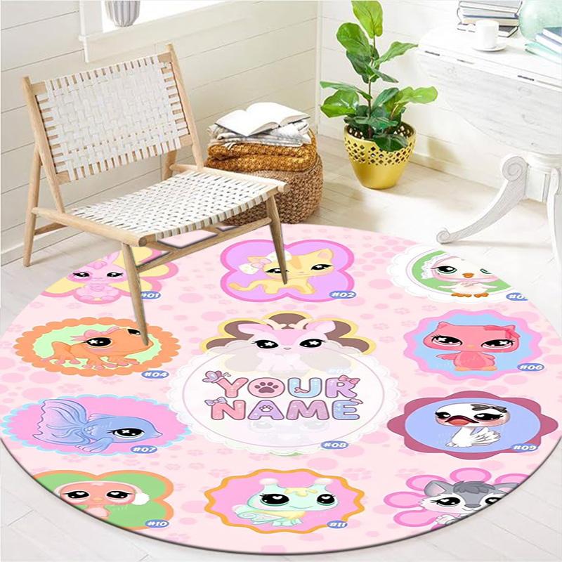 Littlest Pet Shop Custom Name Round Area Rug Carpet Rug For Living Room Bedroom Sofa Playroom Decor Nonslip Floor Mat