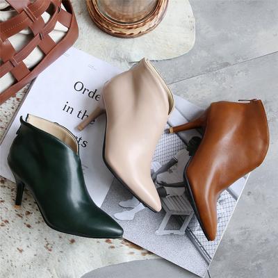 Модная женская обувь Модные металлические молнии Ботильоны Женские элегантные Короткий плюш Сексуальные Тонкий каблук Лодочки Mujer Для девочек Размер 32-43 Бежевый