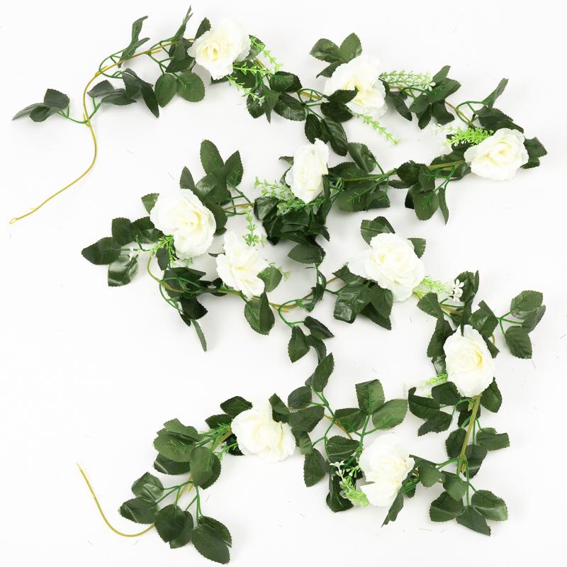 2Pcs 2.2M Artificial White Flower Fake Rose Hanging Vines Plants Leaves Artificials Garland Flowers Wedding Party Decoration