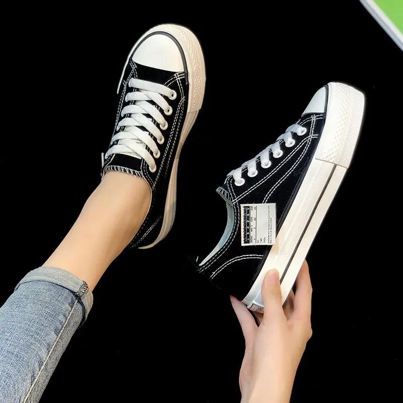 Туфли из парусины на толстой подошве для женщинКорейская версия увеличивающие рост белые туфли весна и осень новые универсальные низкие туфли