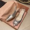 Новая женская обувь 2024 года, туфли-лодочки с острым носком, нежно-розового цвета, с бриллиантами, однотонные, с ремешком на пятке, модная женская обувь для платья, сандалии для вечеринки