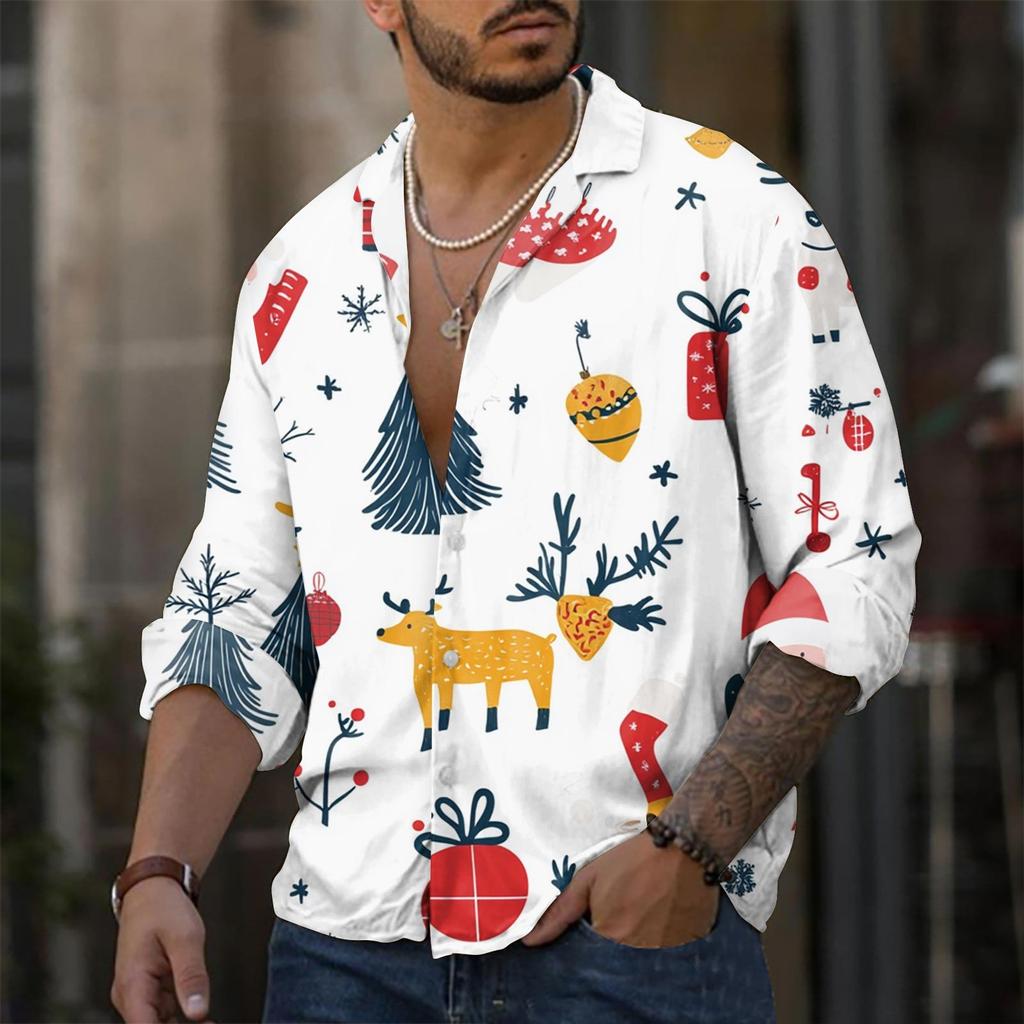 Men'S Casual Loose Fitting Long Sleeved Shirt Fashionable Lapel Shirt Top