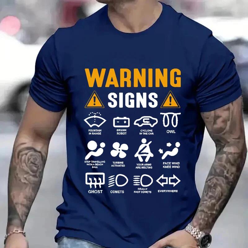 Футболка для мужчин Одежда Забавные предупреждающие знаки для автомобилей Дизайн Мужские футболки Летние футболки с коротким рукавом Одежда Топы 2000 года Футболки для мужчин