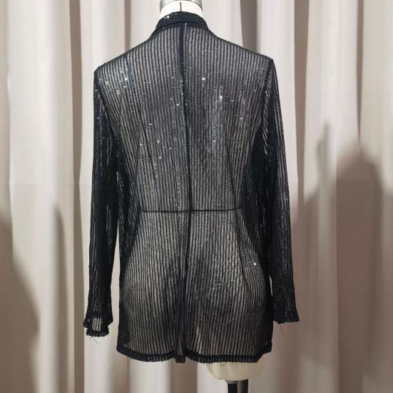 Женский кардиган с пайетками, пальто, блестящий открытый спереди, облегающий однотонный пиджак с длинным рукавом, уличная одежда для вечеринок, клубов, баров, выступлений на сцене