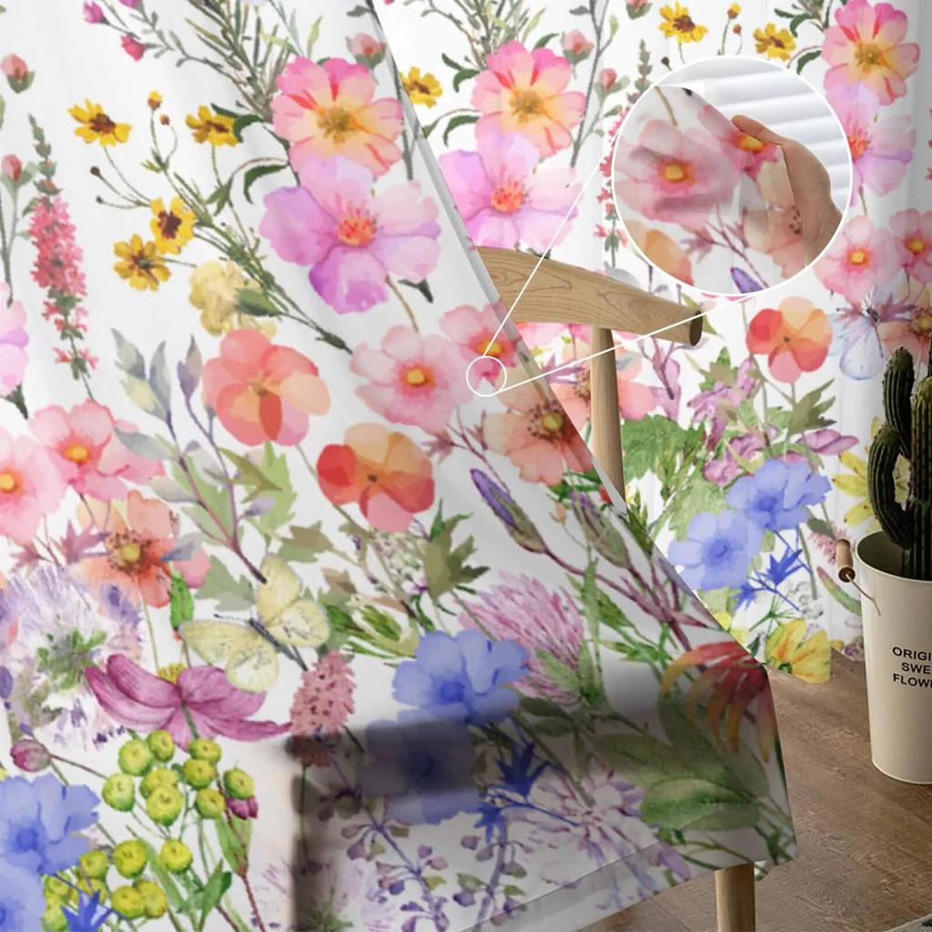 Цветочная акварель ручная роспись прозрачные шторы для гостиной, кухни, оконные шторы, тюлевые занавески для спальни, вуали