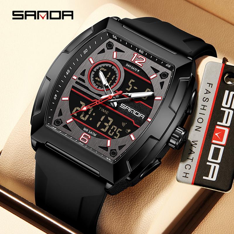 SANDA Fashion Brand Men's Quartz Watch High Quality New Silicone Strap Outdoors Sports Waterproof Men's Watch Relogio Masculino