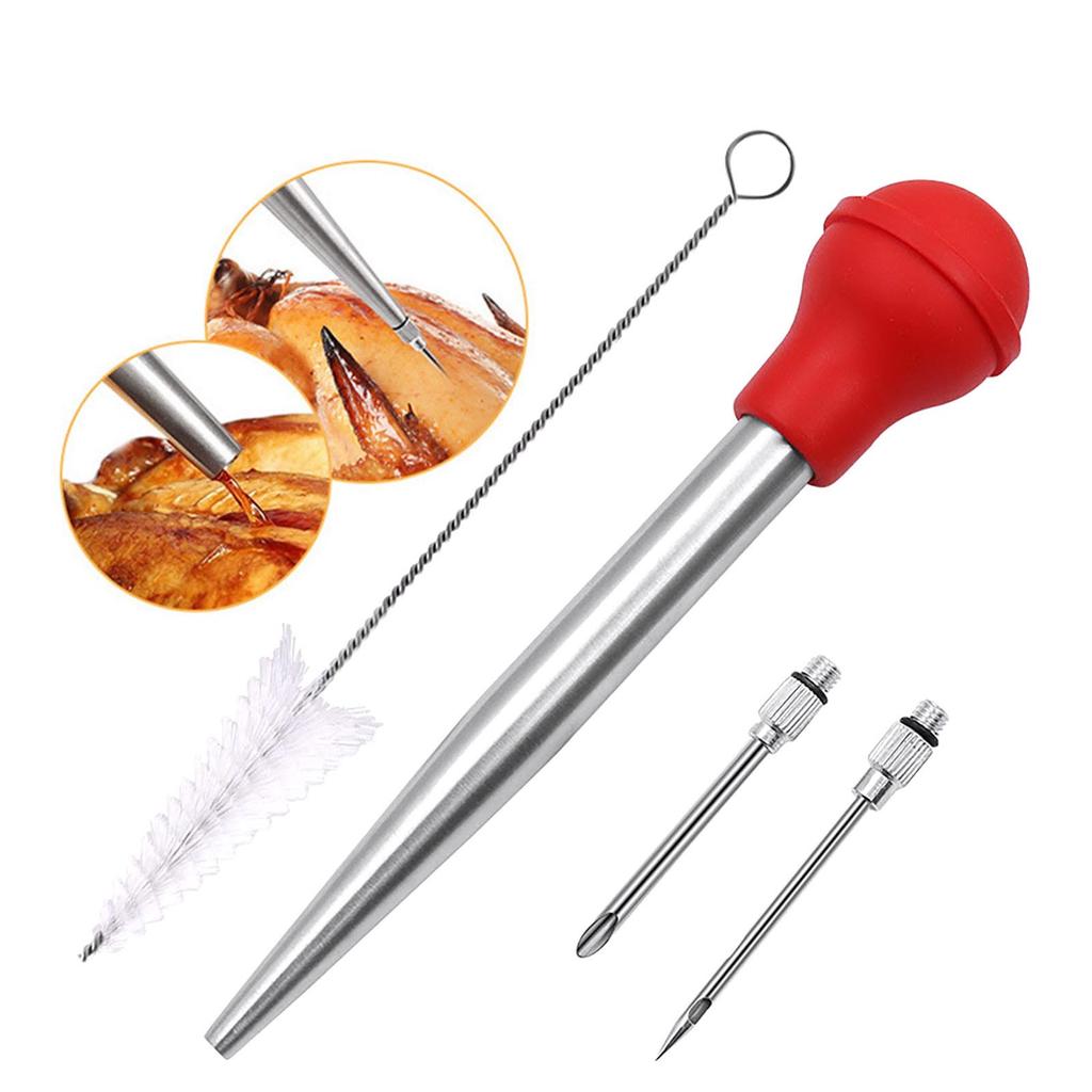 Sagit Stainless Steel Turkey Baster Baster Syringe For Cooking Meat Injector Set With 2 Marinade Needles 1 Cleaning Brush