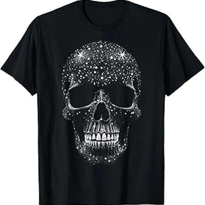 Skull Art Drawing Motif T Shirt Vintage Soft Stylish Homme Stretched Top For Everyday Wear Unisex Graphic Slightly