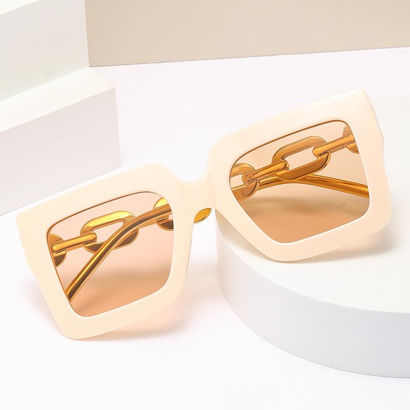 205 новых квадратных солнцезащитных очков 2024 года, персонализированные очки с большой оправой и цепочкой, модные солнцезащитные очки для уличной фотографии высокого класса