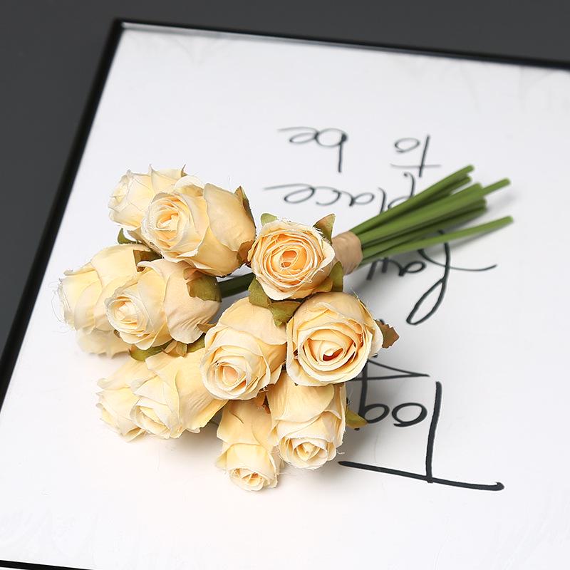 Artificial 12-Head Rose Bouquet for Bridal, Valentine's, Home Decor, Table Centerpiece, or Photography Props.