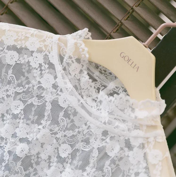 2024 Тонкий корейский кружевной сетчатый пуловер - полувысокий воротник, телесный цвет