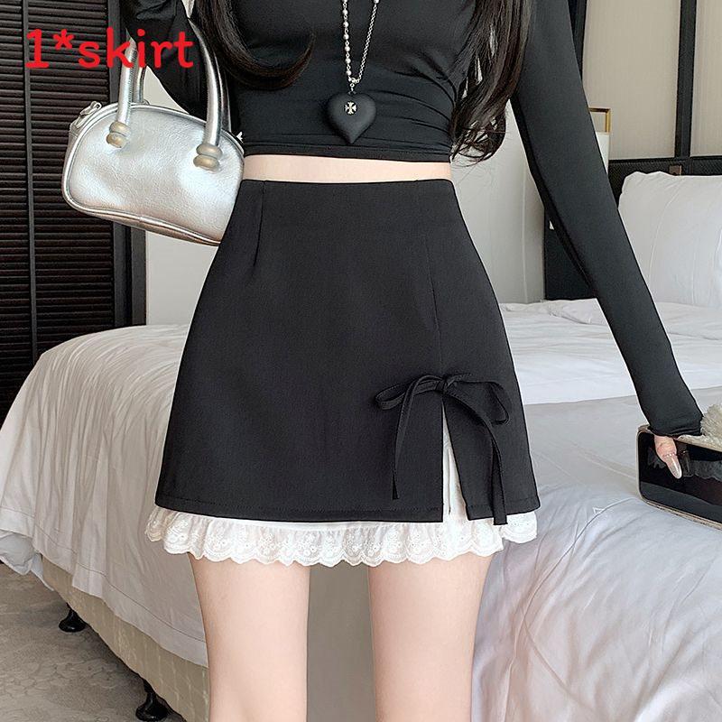Cotton Blended Short Skirt With Sweet Bowknot Design For Casual And Date Wear