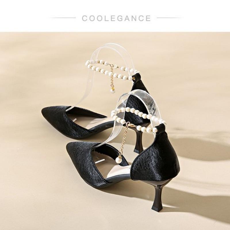 Летние туфли-лодочки, босоножки женские с жемчугом, Мэри Джейн, белые туфли на тонком каблуке, на высоком каблуке, универсальные, не утомляющие ноги.