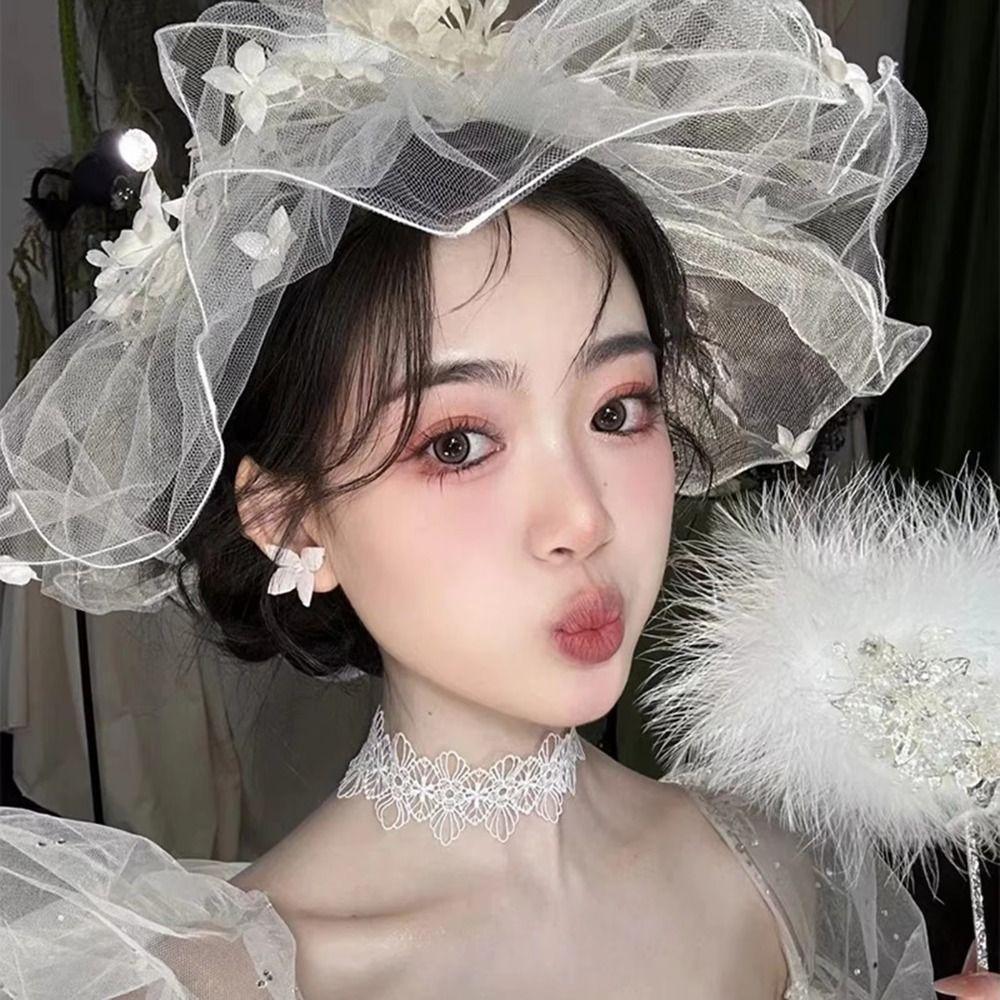 Роскошная цветочная свадебная фата, романтическая тюль, свадебная шляпа, ретро-цветы, свадебная фата, аксессуары для невесты