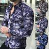 Модная мужская повседневная рубашка с длинным рукавом и цветочным принтом, верхняя блузка