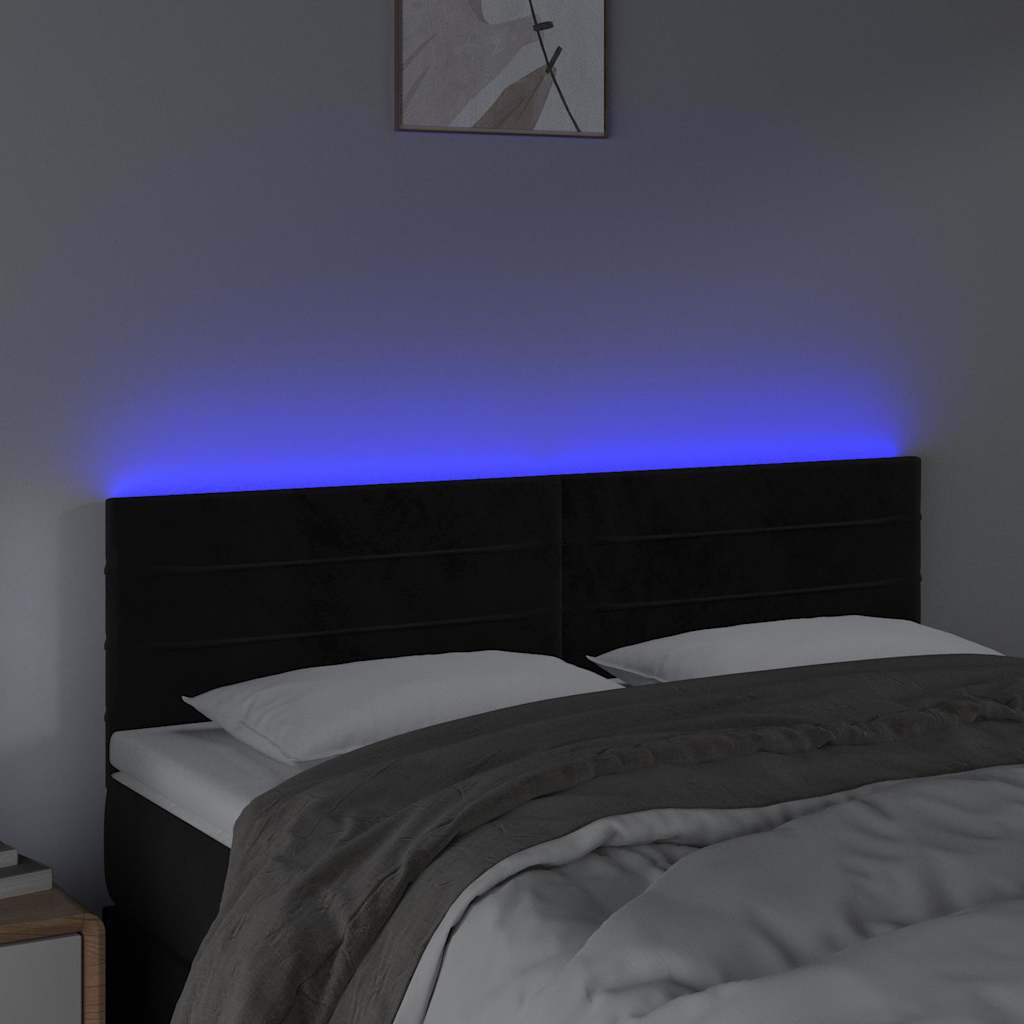 vidaXL LED Kopfteil Schwarz 144x5x78/88 cm Samt