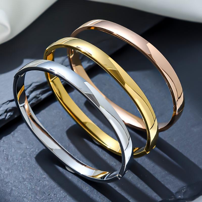 3PCS Stainless Steel Curved Surface 6mm Bracelet, Colorful Three-color Combination, Fashionable Women's Bracelet