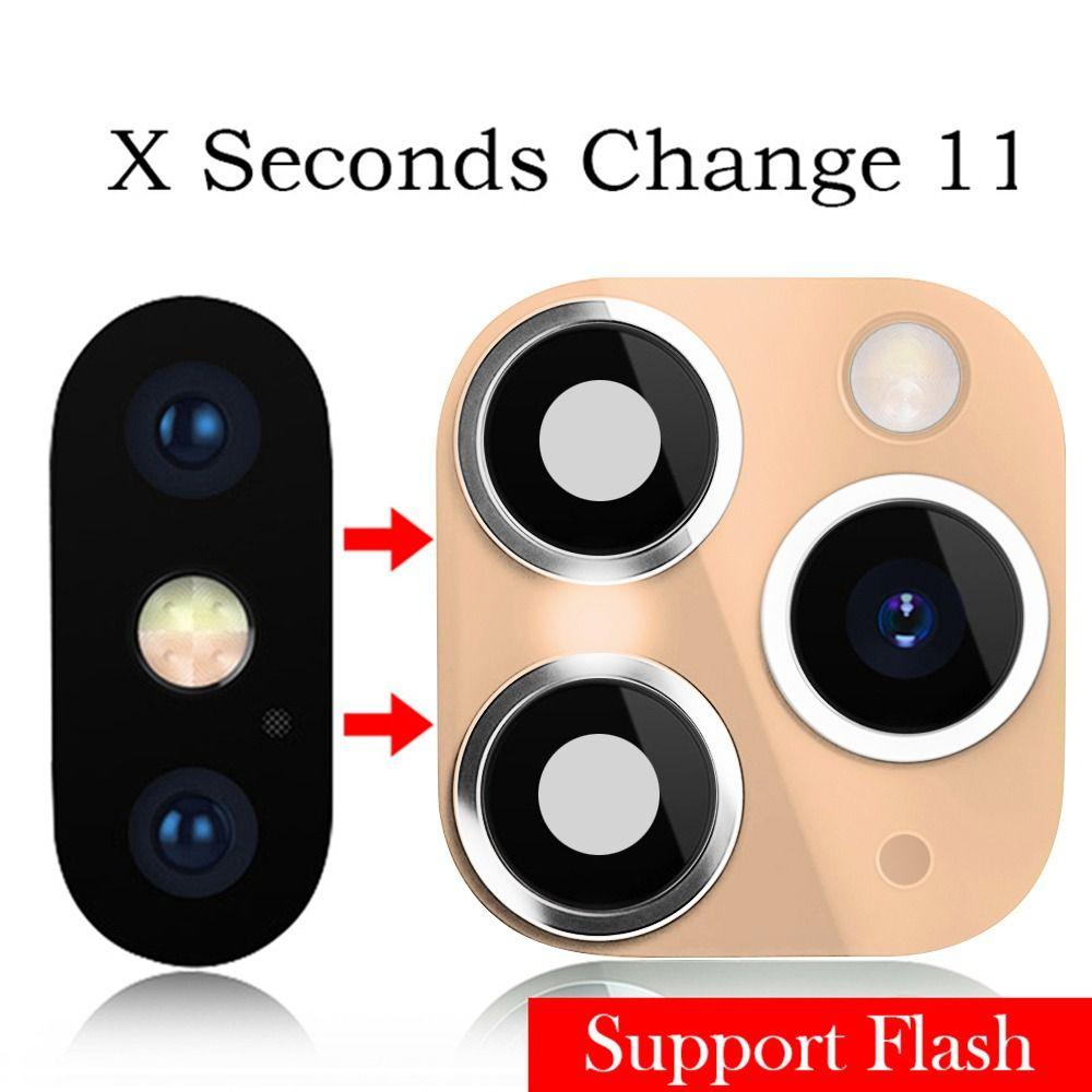Flash Glass Fake Camera Lens Sticker Cover Case for iPhone XR X To iPhone 11 Pro Max Seconds Change